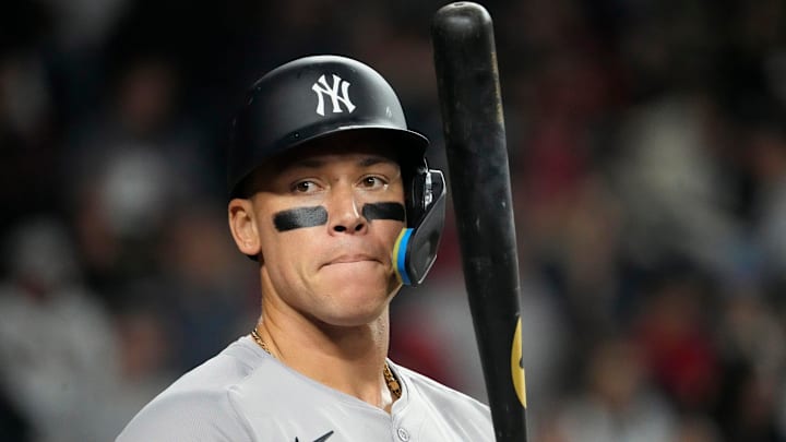New York Yankees center fielder Aaron Judge (99) prepares to bat against the Arizona Diamondbacks
