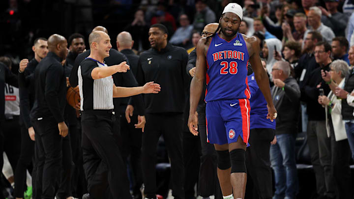 Mar 30, 2025; Minneapolis, Minnesota, USA; Detroit Pistons center Isaiah Stewart (28) : Matt Krohn-Imagn Images
