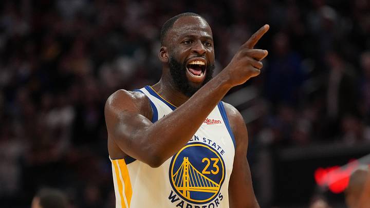 Apr 5, 2026; San Francisco, California, USA; Golden State Warriors forward Draymond Green (23) reacts after being called for a foul against the Houston Rockets in the fourth quarter at the Chase Center. Mandatory Credit: Cary Edmondson-Imagn Images