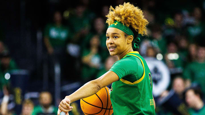 Notre Dame guard Hannah Hidalgo (3) calls a play during a NCAA women's basketball game between No. 8 Notre Dame and No. 2 UConn at Purcell Pavilion on Thursday, Dec. 12, 2024, in South Bend. Notre Dame guard Hannah Hidalgo (3) calls a play during a NCAA women's basketball game between No. 8 Notre Dame and No. 2 UConn at Purcell Pavilion on Thursday, Dec. 12, 2024, in South Bend.