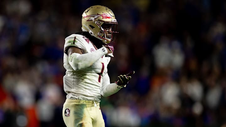 Florida State Seminoles defensive back Akeem Dent (1) gestures towards the Florida Gators sideline