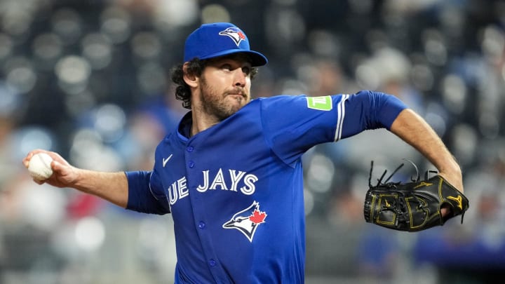 Apr 22, 2024; Kansas City, Missouri, USA; Toronto Blue Jays relief pitcher Jordan Romano (68).