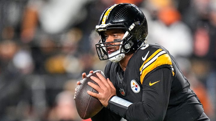 Pittsburgh Steelers quarterback Russell Wilson looks to throw the ball.