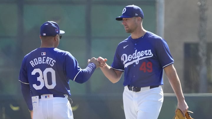 Feb 13, 2024; Glendale, AZ, USA; Los Angeles Dodgers relief pitcher Blake Treinen (49)