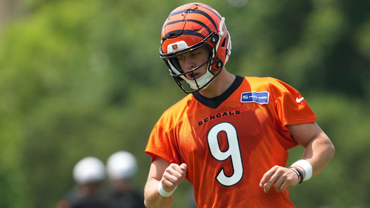 Jun 10, 2025; Cincinnati, OH, USA; Cincinnati Bengals quarterback Joe Burrow (9) jogs practice at Paycor Stadium. Mandatory Credit: Kareem Elgazzar-Imagn Images Jun 10, 2025; Cincinnati, OH, USA; Cincinnati Bengals quarterback Joe Burrow (9) jogs practice at Paycor Stadium. Mandatory Credit: Kareem Elgazzar-Imagn Images