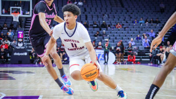 Modesto Christian 2025 guard Gavin Sykes (11) during the Sac-Joaquin Section Division 1 championship win over Lincoln of Stockton at Golden 1 Center in 2024. Modesto Christian 2025 guard Gavin Sykes (11) during the Sac-Joaquin Section Division 1 championship win over Lincoln of Stockton at Golden 1 Center in 2024.