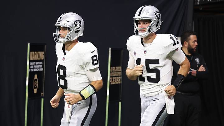 Sep 27, 2026; New Orleans, Louisiana, USA; Las Vegas Raiders quarterback Fernando Mendoza (15) enters the field before the game against the New Orleans Saints at Caesars Superdome. Mandatory Credit: Stephen Lew-Imagn Images Sep 27, 2026; New Orleans, Louisiana, USA; Las Vegas Raiders quarterback Fernando Mendoza (15) enters the field before the game against the New Orleans Saints at Caesars Superdome. Mandatory Credit: Stephen Lew-Imagn Images