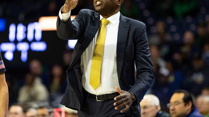 Dec 2, 2025; South Bend, Indiana, USA; Missouri Tigers head coach Dennis Gates shouts towards the court against the Notre Dame Fighting Irish during the first half at Purcell Pavilion at the Joyce Center. 