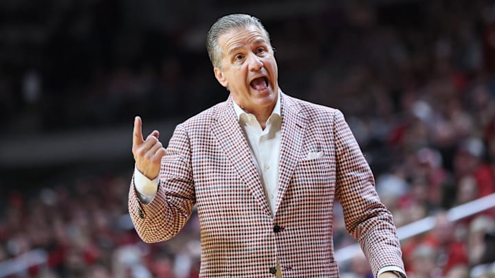 Arkansas Razorbacks head coach John Calipari reacts during the second half against the Fresno State Bulldogs at Simmons Bank Arena. 