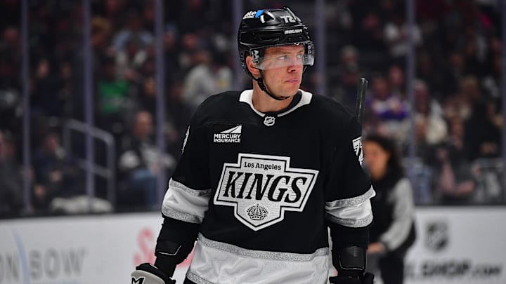 Feb 25, 2026; Los Angeles, California, USA; Los Angeles Kings left wing Artemi Panarin (72) during a stoppage in play in the first period at Crypto.com Arena. Mandatory Credit: Gary A. Vasquez-Imagn Images