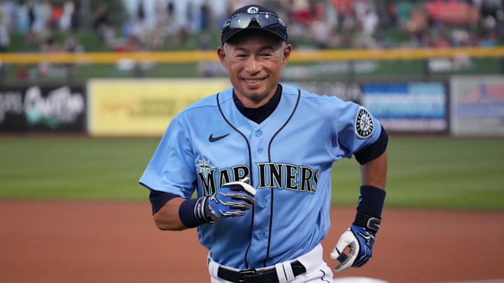Seattle Mariners special assistant coach Ichiro Suzuki looks on before a spring training game against the Chicago White Sox on March 25, 2022, at Peoria Sports Complex.
