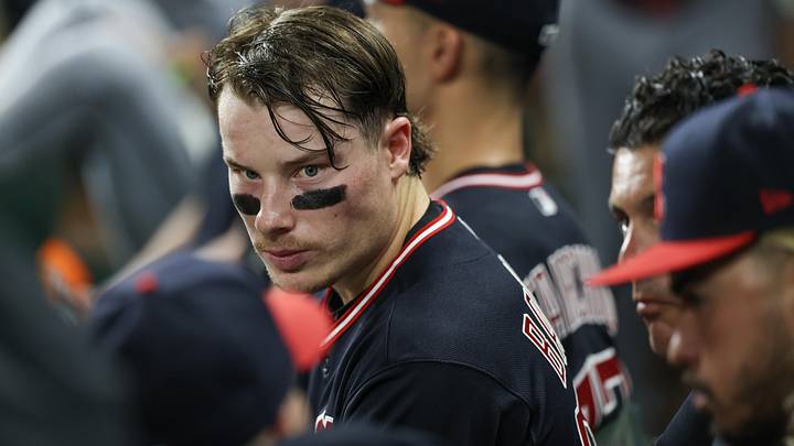 Jun 20, 2026: Cleveland Guardians second baseman Travis Bazzana (37) talks to teammates as the Guardians bat against the Houston Astros in the seventh inning at Daikin Park. Jun 20, 2026: Cleveland Guardians second baseman Travis Bazzana (37) talks to teammates as the Guardians bat against the Houston Astros in the seventh inning at Daikin Park.