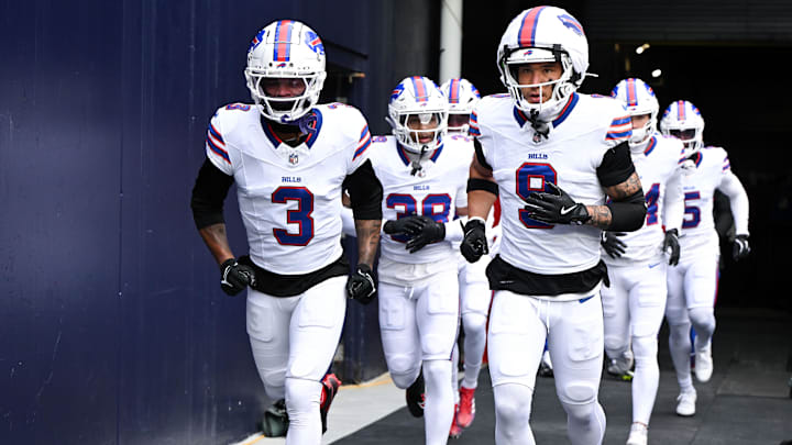Safety Taylor Rapp (9). a Sehome product, runs onto the field before a game against the New England Patriots at Gillette Stadium.