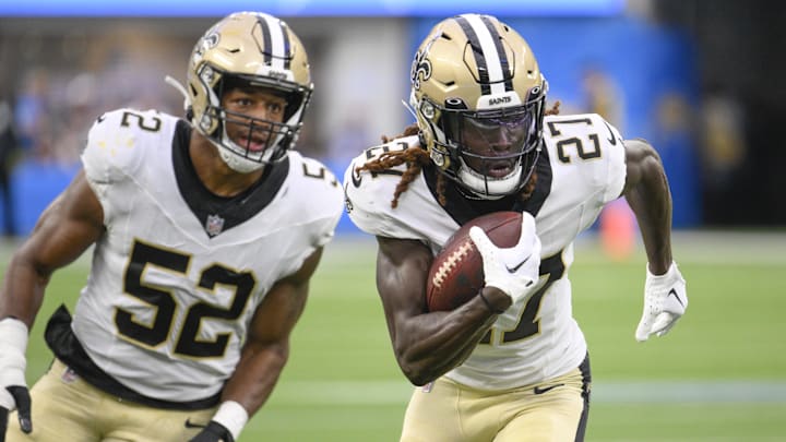 Aug 20, 2023; Inglewood, California, USA; New Orleans Saints cornerback Isaac Yiadom (27) runs back
