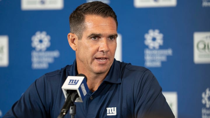 New York Giants General Manager Joe Schoen speaks at a press conference during day one of the New York Giants training camp at Quest Diagnostics Giants Training Center in East Rutherford on Wednesday, July 23, 2025.