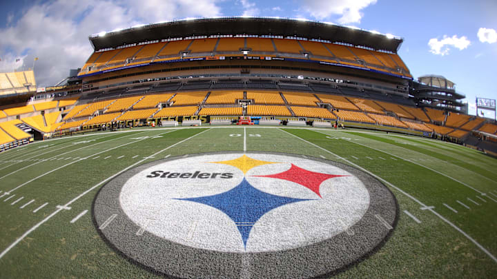 Nov 16, 2025; Pittsburgh, Pennsylvania, USA; Steelers logo at mid-field before the Pittsburgh Steelers host the Cincinnati Bengals at Acrisure Stadium. Mandatory Credit: Charles LeClaire-Imagn Images Nov 16, 2025; Pittsburgh, Pennsylvania, USA; Steelers logo at mid-field before the Pittsburgh Steelers host the Cincinnati Bengals at Acrisure Stadium. Mandatory Credit: Charles LeClaire-Imagn Images