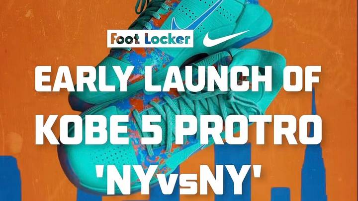 Foot Locker is dropping Jalen Brunson's Nike Kobe 5 "NYvsNY" colorway early. Foot Locker is dropping Jalen Brunson's Nike Kobe 5 "NYvsNY" colorway early.