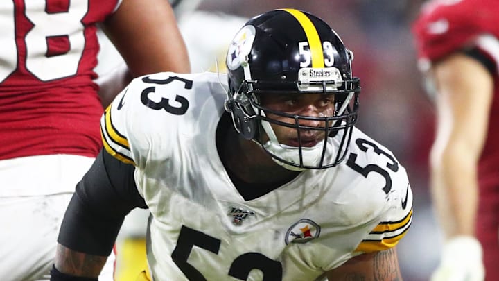 Dec 8, 2019; Glendale, AZ, USA; Pittsburgh Steelers center Maurkice Pouncey (53) against the Arizona Cardinals at State Farm Stadium. Mandatory Credit: Mark J. Rebilas-Imagn Images Dec 8, 2019; Glendale, AZ, USA; Pittsburgh Steelers center Maurkice Pouncey (53) against the Arizona Cardinals at State Farm Stadium. Mandatory Credit: Mark J. Rebilas-Imagn Images