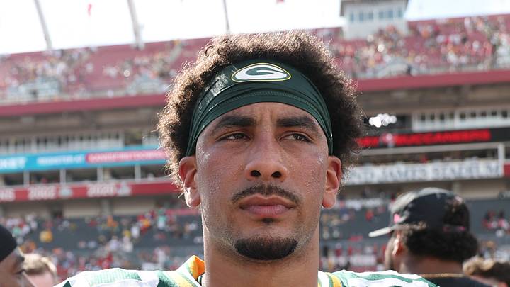 Oct 4, 2026; Tampa, Florida, USA;  Green Bay Packers quarterback Jordan Love (10) walks off the field after the game against the Tampa Bay Buccaneers at Raymond James Stadium.  Mandatory Credit: Matt Pendleton-Imagn Images