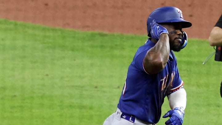 Adolis Garcia trolled the Astros on Twitter after destroying them in Game 7 of the ALCS. | Thomas Shea-USA TODAY Sports