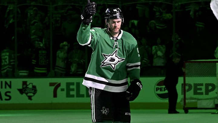 Dallas Stars right wing Mikko Rantanen skates off the ice after the Stars defeat the Winnipeg Jets.