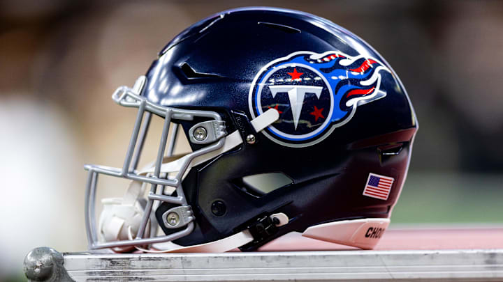 Aug 25, 2024; New Orleans, Louisiana, USA; Detailed view of the Tennessee Titans helmet against the New Orleans Saints during the first half at Caesars Superdome. Mandatory Credit: Stephen Lew-Imagn Images Aug 25, 2024; New Orleans, Louisiana, USA; Detailed view of the Tennessee Titans helmet against the New Orleans Saints during the first half at Caesars Superdome. Mandatory Credit: Stephen Lew-Imagn Images