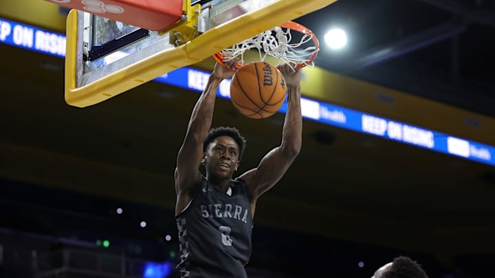 Brandon McCoy Jr. throws down a dunk in his Sierra Canyon debut against JSerra at Pauley Pavilion on Saturday, November 22. Brandon McCoy Jr. throws down a dunk in his Sierra Canyon debut against JSerra at Pauley Pavilion on Saturday, November 22.