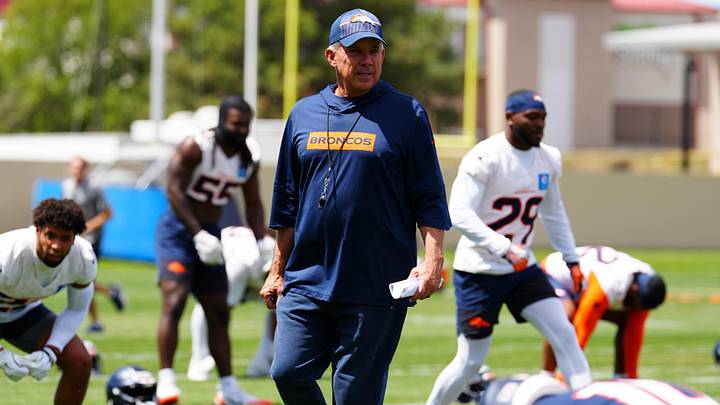Jun 16, 2026; Englewood, CO, USA; Denver Broncos head coach Sean Payton during mini camp at Broncos Park. 