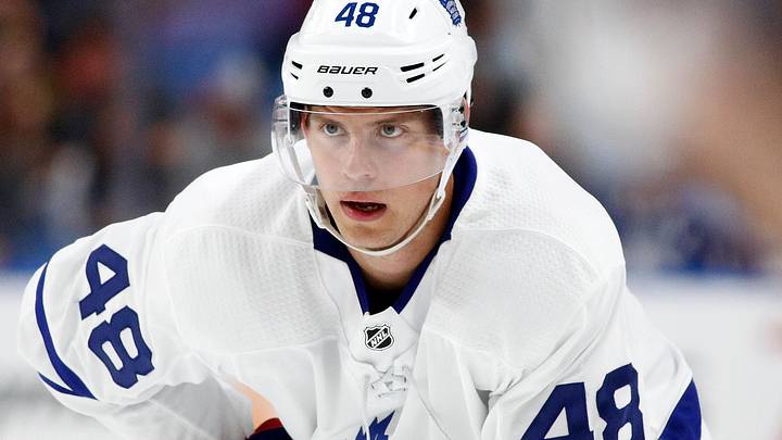 Sep 23, 2017; Buffalo, NY, USA; Toronto Maple Leafs defenseman Calle Rosen (48) during the game against the Buffalo Sabres at KeyBank Center. Mandatory Credit: Kevin Hoffman-USA TODAY Sports