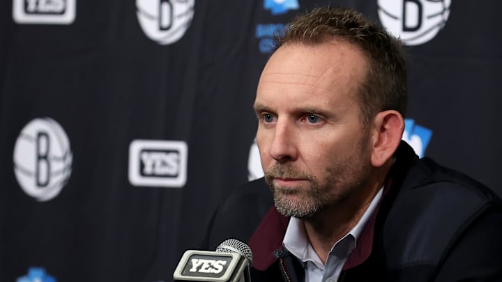 Nov 9, 2022; Brooklyn, New York, USA; Brooklyn Nets general manager Sean Marks speaks during a press conference before a game against the New York Knicks at Barclays Center. Mandatory Credit: Brad Penner-Imagn Images Nov 9, 2022; Brooklyn, New York, USA; Brooklyn Nets general manager Sean Marks speaks during a press conference before a game against the New York Knicks at Barclays Center. Mandatory Credit: Brad Penner-Imagn Images