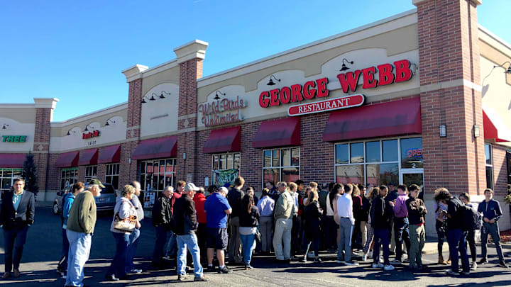 George Webb restaurants across the state, including this one on West Bluemound Road in Brookfield, handed out free hamburgers. The restaurant guaranteed one free burger per customer in the event the Brewers win 12 games in a row.