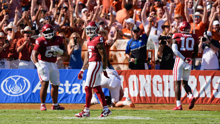 Oklahoma Sooners defensive lineman Jayden Jackson, defensive back Woodi Washington and linebacker Kip Lewis.