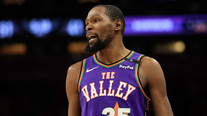 Mar 14, 2025; Phoenix, Arizona, USA; Phoenix Suns forward Kevin Durant (35) against the Sacramento Kings at Footprint Center. Mandatory Credit: Mark J. Rebilas-Imagn Images Mar 14, 2025; Phoenix, Arizona, USA; Phoenix Suns forward Kevin Durant (35) against the Sacramento Kings at Footprint Center. Mandatory Credit: Mark J. Rebilas-Imagn Images