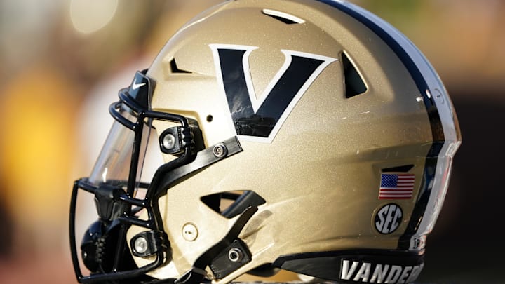 Oct 22, 2022; Columbia, Missouri, USA; A detail view of a Vanderbilt Commodores helmet against the Missouri Tigers during the second half of the game at Faurot Field at Memorial Stadium. Mandatory Credit: Denny Medley-Imagn Images Oct 22, 2022; Columbia, Missouri, USA; A detail view of a Vanderbilt Commodores helmet against the Missouri Tigers during the second half of the game at Faurot Field at Memorial Stadium. Mandatory Credit: Denny Medley-Imagn Images