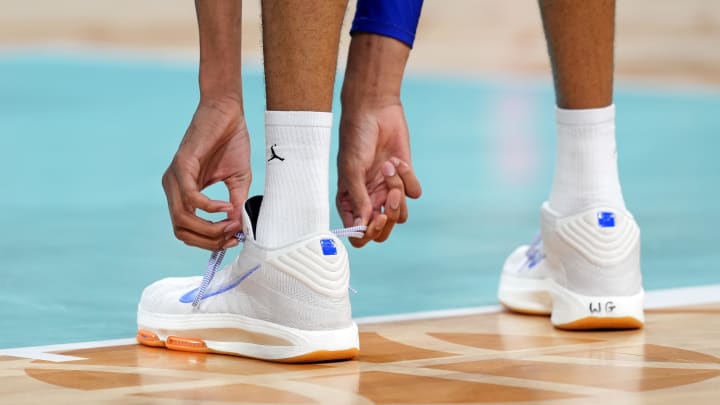 Victor Wembanyama wears the Nike G.T. Hustle 3 Blueprint. Victor Wembanyama wears the Nike G.T. Hustle 3 Blueprint.