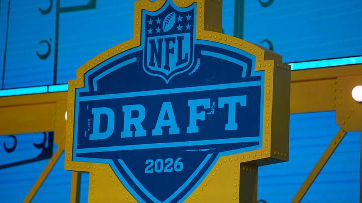 Apr 23, 2026; Pittsburgh, PA, USA; The 2026 NFL Draft logo on the theater stage at Acrisure Stadium. Mandatory Credit: Kirby Lee-Imagn Images