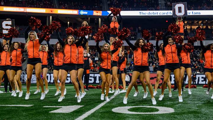 Nov 8, 2025; Corvallis, Oregon, USA; Oregon State Beavers cheerleaders perform during the second half against the Sam Houston Bearkats at Reser Stadium. Mandatory Credit: Craig Strobeck-Imagn Images
