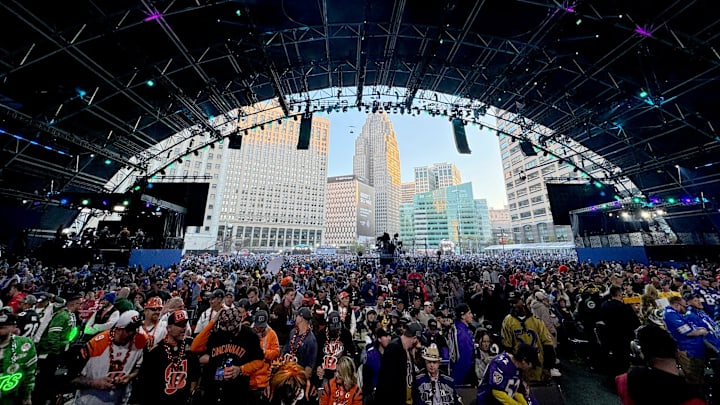 With part of the Detroit skyline in the background, fans pack inside the NFL draft theater during the 2024 NFL draft in Detroit on Thursday, April 25, 2024.
It was announced during the draft that 275,000 people came to the first day of the draft. With part of the Detroit skyline in the background, fans pack inside the NFL draft theater during the 2024 NFL draft in Detroit on Thursday, April 25, 2024.
It was announced during the draft that 275,000 people came to the first day of the draft.