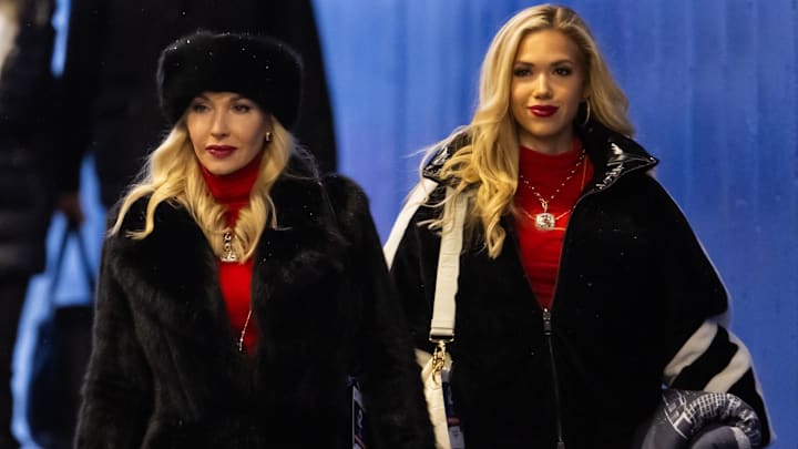 Kansas City Chiefs team executive Tavia Hunt (left) and daughter Gracie Hunt against the Buffalo Bills in the 2024 AFC divisional round game at Highmark Stadium.