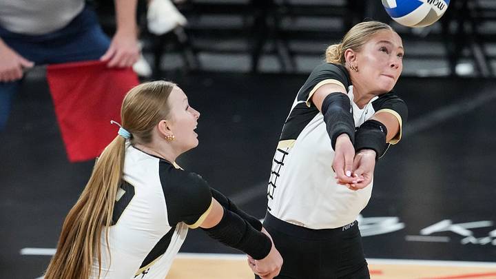 Purdue Boilermakers defensive specialist Sienna Foster (6) hits the ball. Purdue Boilermakers defensive specialist Sienna Foster (6) hits the ball.