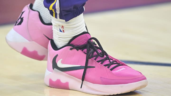 Los Angeles Lakers guard Bronny James wears the Nike LeBron Witness 9 in a player-exclusive colorway. Los Angeles Lakers guard Bronny James wears the Nike LeBron Witness 9 in a player-exclusive colorway.