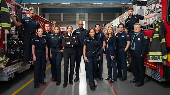 STATION 19 - ABC's "Station 19" stars Jason George as Ben Warren, Danielle Savre as Maya Bishop, Josh Randall as Captain Sean Beckett, Barrett Doss as Victoria Hughes, Merle Dandridge as Fire Chief Natasha Ross, Boris Kodjoe as Captain Robert Sullivan, Jaina Lee Ortiz as Andy Herrera, Carlos Miranda as Theo Ruiz, Stefania Spampinato as Dr. Carina DeLuca, Jay Hayden as Travis Montgomery, Grey Damon as Jack Gibson, and Pat Healy as Michael Dixon. (ABC/James Clark)