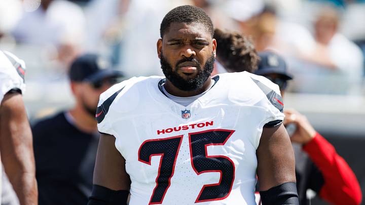 Sep 21, 2025; Jacksonville, Florida, USA; Houston Texans guard Laken Tomlinson (75) before the game against the Jacksonville Jaguars at EverBank Stadium. Mandatory Credit: Morgan Tencza-Imagn Images Sep 21, 2025; Jacksonville, Florida, USA; Houston Texans guard Laken Tomlinson (75) before the game against the Jacksonville Jaguars at EverBank Stadium. Mandatory Credit: Morgan Tencza-Imagn Images