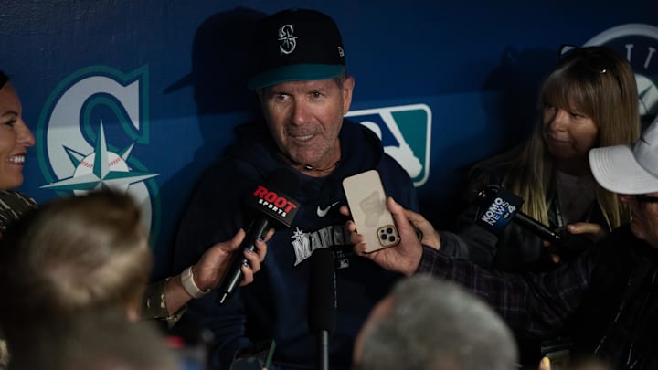 Seattle Mariners hitting coach Edgar Martinez speaks to reporters before a game against the San Francisco Giants on Aug. 23 at T-Mobile Park. Seattle Mariners hitting coach Edgar Martinez speaks to reporters before a game against the San Francisco Giants on Aug. 23 at T-Mobile Park.