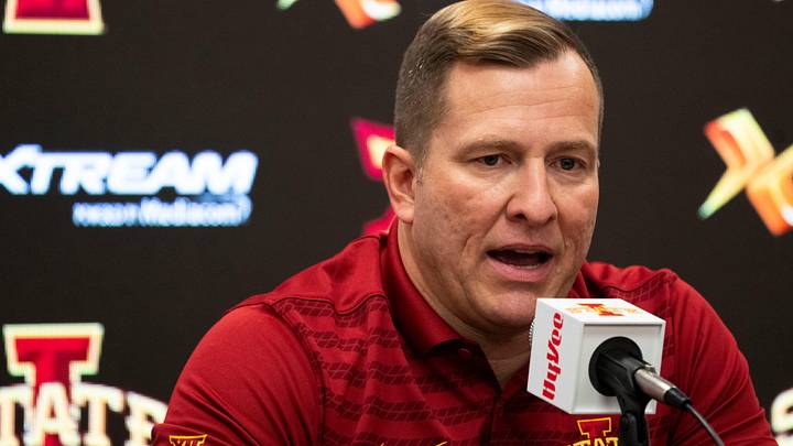 Iowa State men's basketball head coach T.J. Otzelberger speaks during Iowa State men's basketball media day at Hilton Coliseum on Wednesday, Oct. 9, 2024, in Ames. Iowa State men's basketball head coach T.J. Otzelberger speaks during Iowa State men's basketball media day at Hilton Coliseum on Wednesday, Oct. 9, 2024, in Ames.