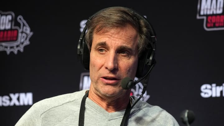 Feb 6, 2024; Las Vegas, NV, USA; Chris Russo on the SiriusXM Mad Dog Sports Radio set on radio row at the Super Bowl 58 media center at the Mandalay Bay resort and casino. Mandatory Credit: Kirby Lee-Imagn Images Feb 6, 2024; Las Vegas, NV, USA; Chris Russo on the SiriusXM Mad Dog Sports Radio set on radio row at the Super Bowl 58 media center at the Mandalay Bay resort and casino. Mandatory Credit: Kirby Lee-Imagn Images