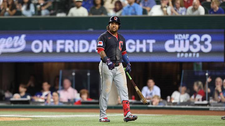 Jun 5, 2026; Arlington, Texas, USA; Cleveland Guardians third baseman José Ramírez (11) walks back to the dugout after his challenge of a strikeout is unsuccessful during the eighth inning against the Texas Rangers at Globe Life Field. Mandatory Credit: Andrew Dieb-Imagn Images Jun 5, 2026; Arlington, Texas, USA; Cleveland Guardians third baseman José Ramírez (11) walks back to the dugout after his challenge of a strikeout is unsuccessful during the eighth inning against the Texas Rangers at Globe Life Field. Mandatory Credit: Andrew Dieb-Imagn Images