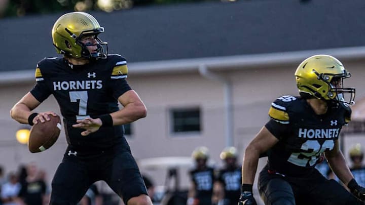Bishop Moore quarterback Blake McCullough helped lead the Hornets past Gainesville Eastside, 36-8, in last week's Class 3A, Region 2 semifinals. The Hornets (11-1) host Eau Gallie (9-3) on Friday, Nov. 28, in the regional finals. Bishop Moore quarterback Blake McCullough helped lead the Hornets past Gainesville Eastside, 36-8, in last week's Class 3A, Region 2 semifinals. The Hornets (11-1) host Eau Gallie (9-3) on Friday, Nov. 28, in the regional finals.