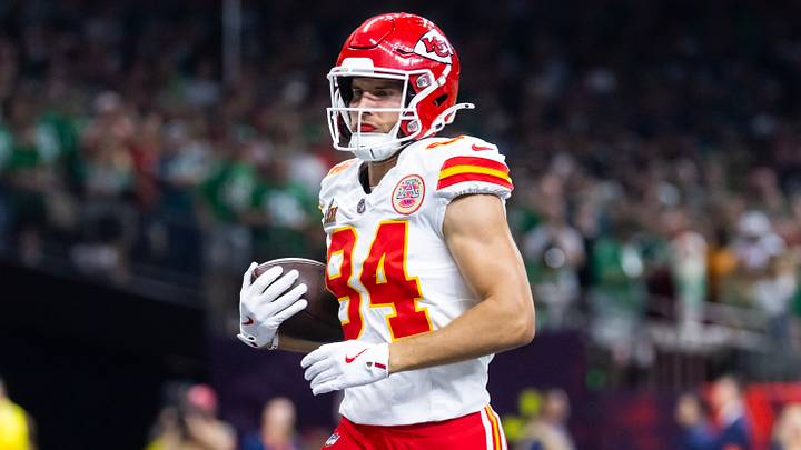 Feb 9, 2025; New Orleans, LA, USA; Kansas City Chiefs wide receiver Justin Watson (84) against the Philadelphia Eagles in Super Bowl LIX at Ceasars Superdome. Mandatory Credit: Mark J. Rebilas-Imagn Images Feb 9, 2025; New Orleans, LA, USA; Kansas City Chiefs wide receiver Justin Watson (84) against the Philadelphia Eagles in Super Bowl LIX at Ceasars Superdome. Mandatory Credit: Mark J. Rebilas-Imagn Images