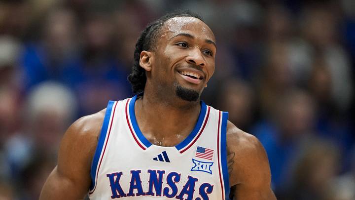 Nov 3, 2025; Lawrence, Kansas, USA; Kansas Jayhawks guard Darryn Peterson (22) reacts during the first half against the Green Bay Phoenix at Allen Fieldhouse. Mandatory Credit: Jay Biggerstaff-Imagn Images Nov 3, 2025; Lawrence, Kansas, USA; Kansas Jayhawks guard Darryn Peterson (22) reacts during the first half against the Green Bay Phoenix at Allen Fieldhouse. Mandatory Credit: Jay Biggerstaff-Imagn Images